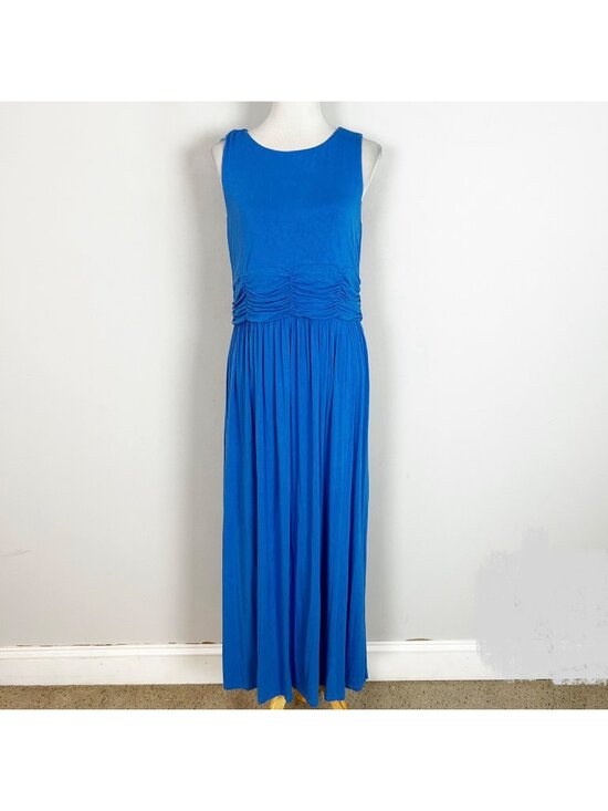 Soft Surroundings Dresses & Skirts - Soft Surroundings Long Blue Knit Maxi Dress Ruched Waist Size Medium Women's